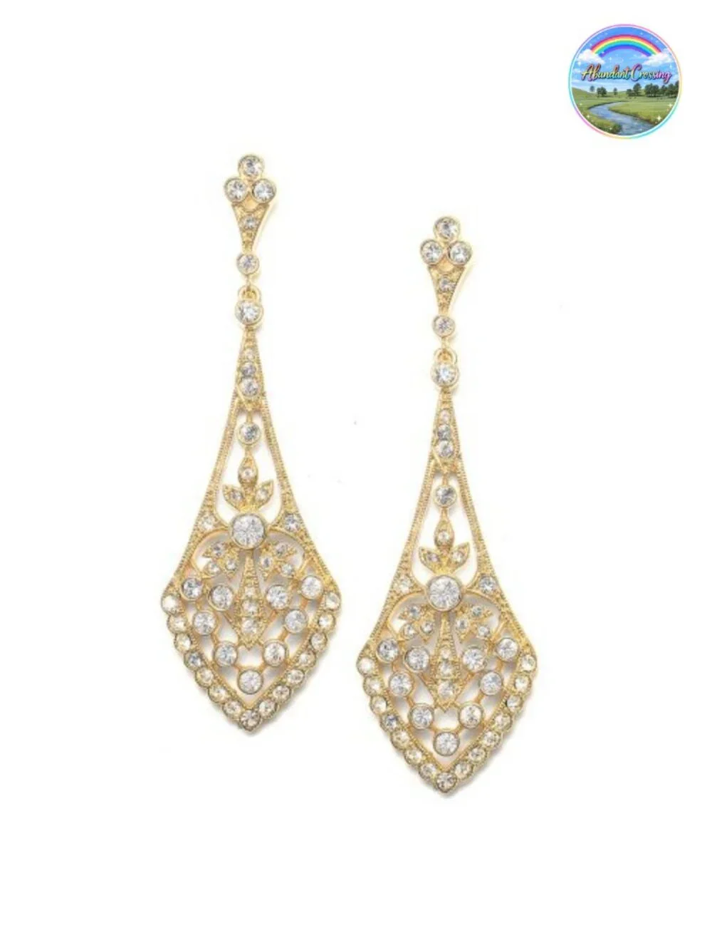 Dangle Bridal Earrings 2.75 Inch Gold Plated Cubic Zirconia Drop Earrings for